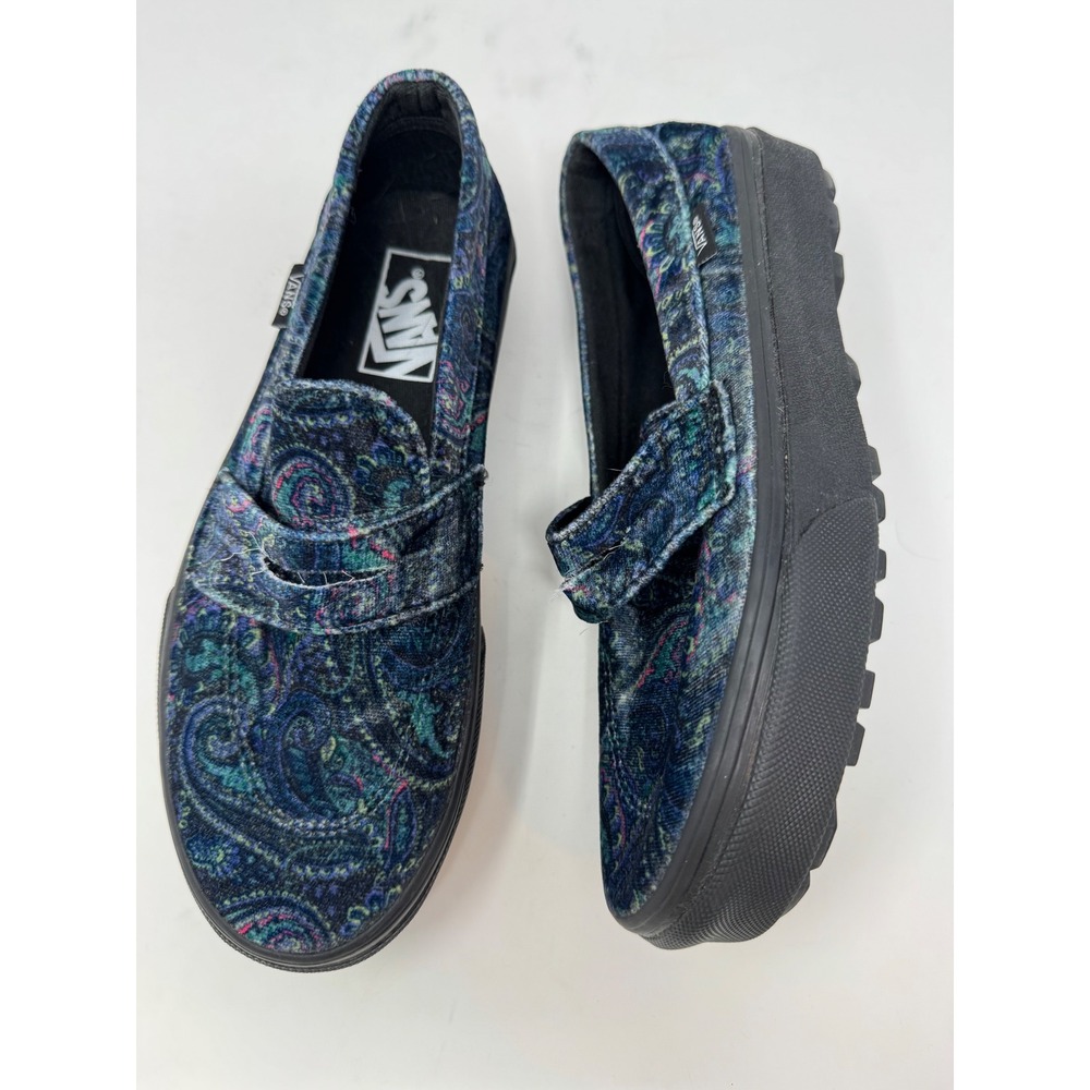 Vans Style 53 Platform Paisley Velvet Penny Loafers Blue Black Lug Sole Shoes